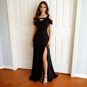 NW Nightway Side Slit Long Black Formal Prom Dress Size 10